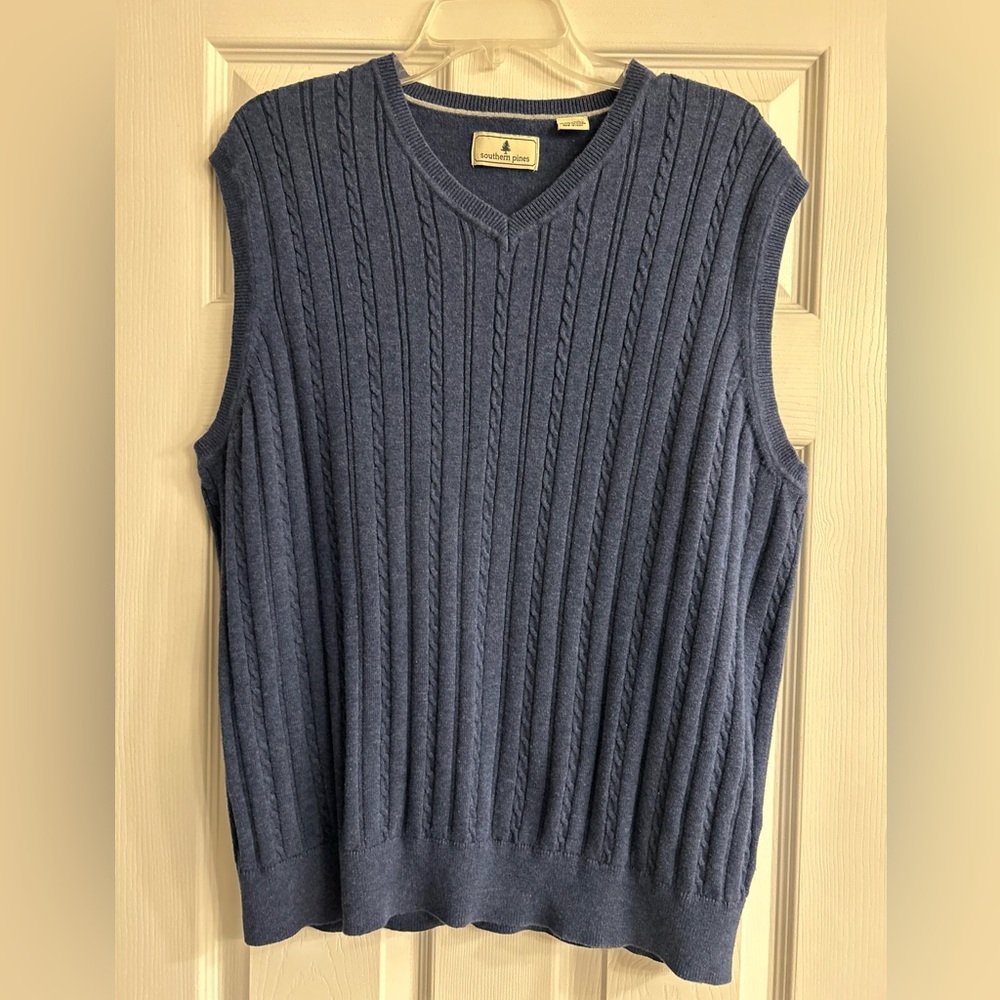 Southern Pines Men’s Blue Cable-knit Golf sweater vest XL
